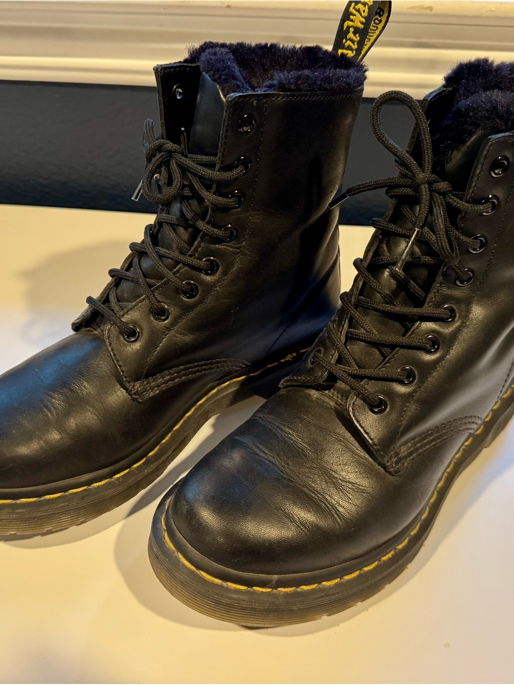 Dr. Martens Serena Black Leather Lace-Up Boots